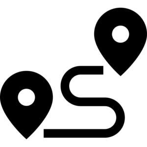 Icon depicting a route with two location markers connected by a curvy line.