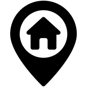 Icon of a map marker with a house inside, indicating a home location.