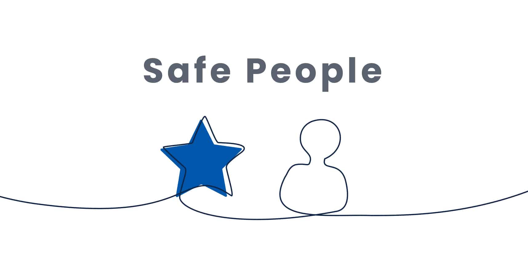 Line drawing of a star connected by a continuous line to a simple outline of a person, with the text "Safe People" above in a plain font.