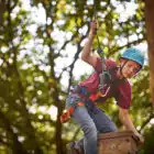 Boy on top of trapeze tower