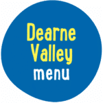 A blue circle with the words "Dearne Valley menu" in yellow and white text.