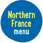Blue circle with the words "Northern France menu" in yellow and white text.