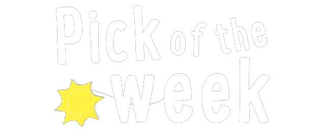 White text reads "Pick of the week" on a black background. The dot of the letter "i" is replaced by a simple yellow sun illustration.