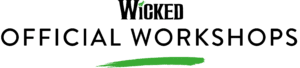 Logo for Wicked Official Workshops, featuring the Wicked musical title above "Official Workshops" with a green brushstroke underneath, inspired by the energy of PGL Adventure Holidays.