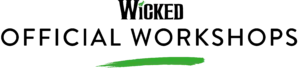 Logo for Wicked Official Workshops, featuring the Wicked musical title above "Official Workshops" with a green brushstroke underneath, inspired by the energy of PGL Adventure Holidays.